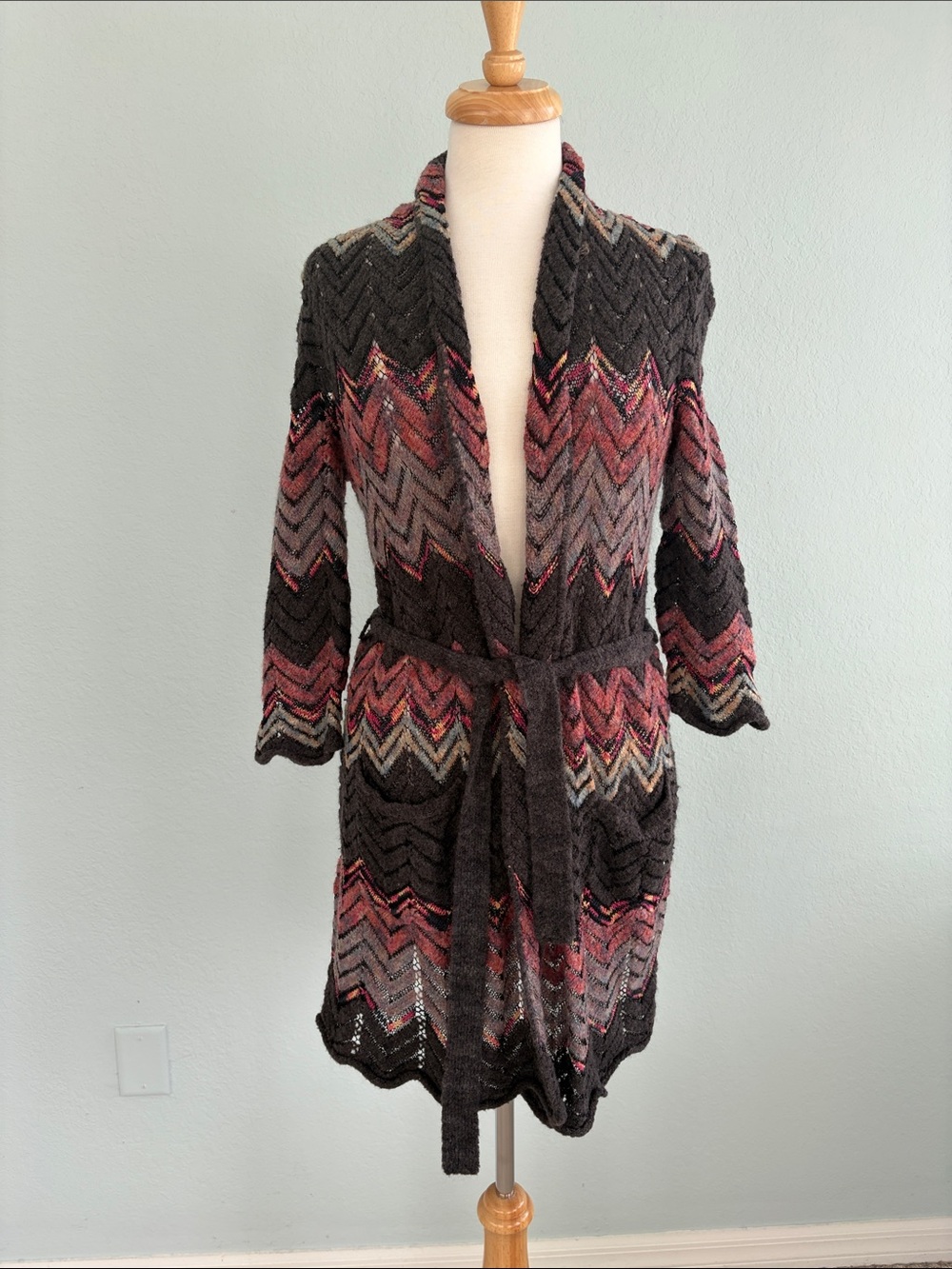 Lucky Brand Chevron Belted Longline Cardigan